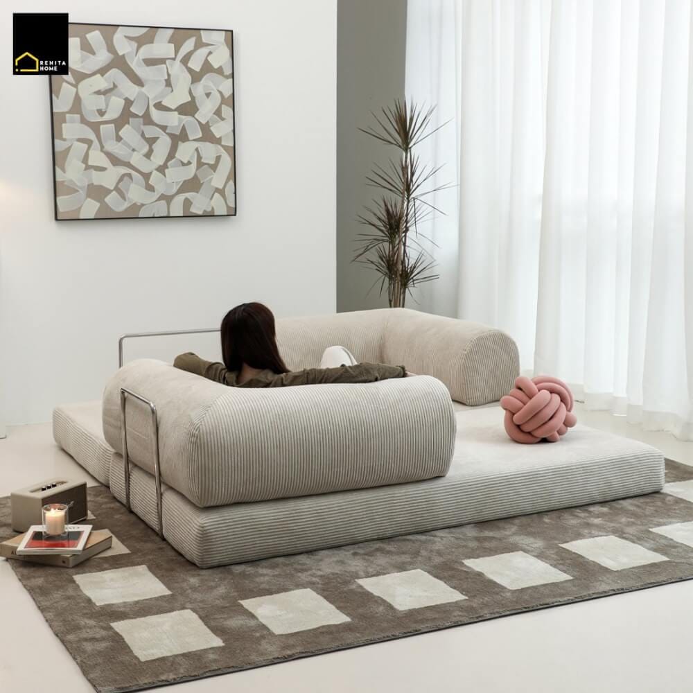 โซฟาเบด RENITA HOME รุ่น LEKO 200X100CM. ผ้าลูกฟูกลอนใหญ่ สีน้ำเงิน (608-25)_8